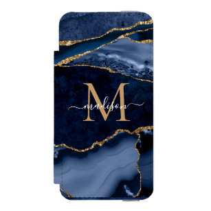 Chic Navy Blue Gold Agate Geode Feminine Monogramm Incipio Watson™ iPhone 5 Geldbörsen Hülle