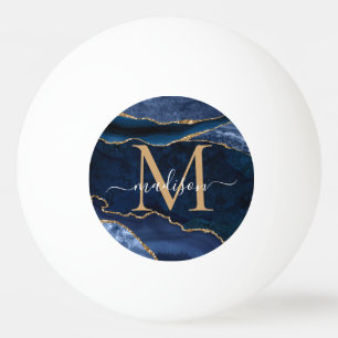 Chic Navy Blue Gold Agate Geode Glitzer Monogram Tischtennisball