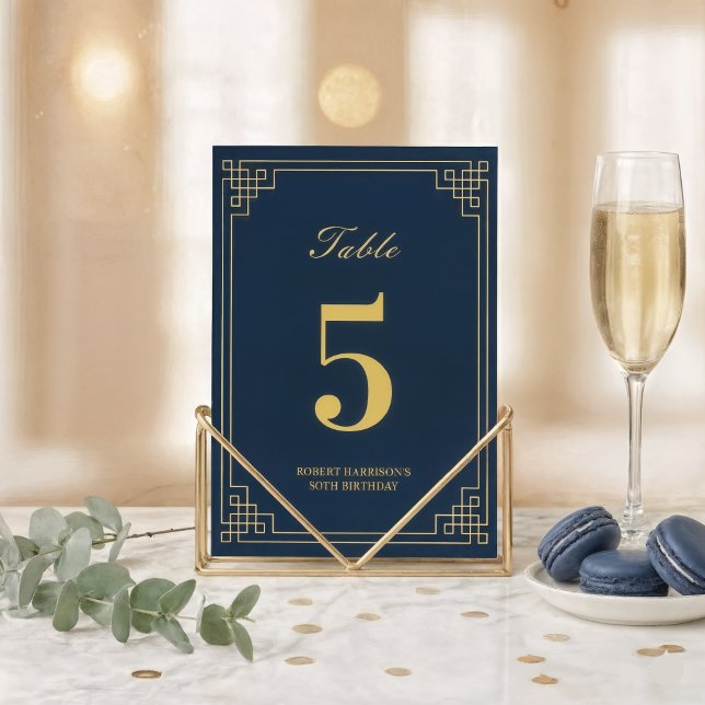 Chic Navy Blue Gold Art Deco 80th Birthday Tischnummer (Von Creator hochgeladen)