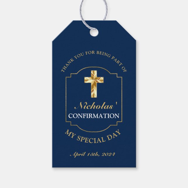 Chic Navy Blue Gold Boys Bestätigung Vielen Dank Geschenkanhänger (Vorderseite)