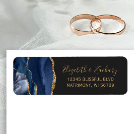 Chic Navy Blue Gold Dark Wedding Rücksendeadresse