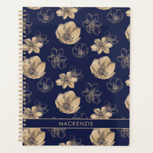 Chic Navy Blue Gold Foil Muster Planer