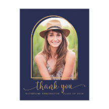 Chic Navy Blue Gold Foto Abschluss Vielen Dank
