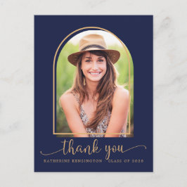 Chic Navy Blue Gold Foto Abschluss Vielen Dank Postkarte