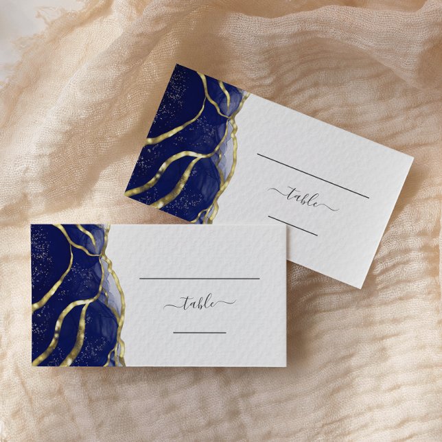 Chic Navy Blue Gold Ink Wedding Escort Platzkarte (Von Creator hochgeladen)