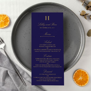 Chic Navy Blue & Gold Mariage Menu Modèle