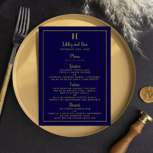 Chic Navy Blue & Gold Mariage Menu Modèle