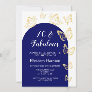 Chic Navy Blue Gold Schmetterlinge Fabulous Geburt Einladung