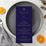 Chic Navy Blue & Gold Wedding Menu Template Einladung<br><div class="desc">Celebrate in style with these trendy menu cards. The wording is easy to personalize and your dinner guests will be thrilled when they receive these super stylish menus.</div>