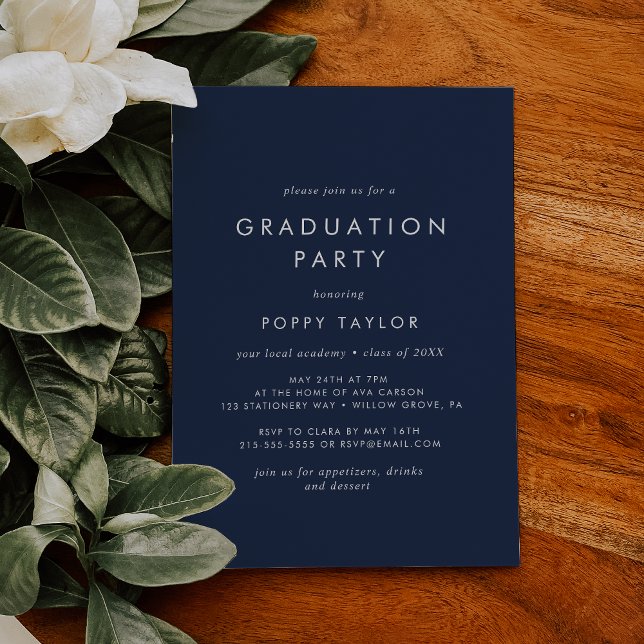 Chic Navy Blue Graduation Party Einladung (Von Creator hochgeladen)
