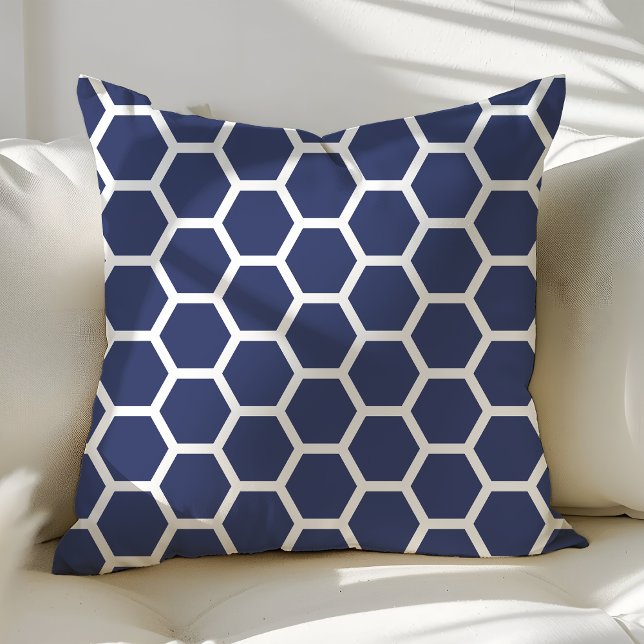 Chic Navy Blue Honeycomb Muster Kissen (Von Creator hochgeladen)