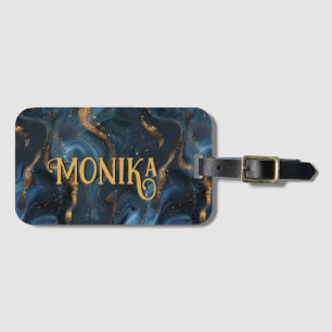 Chic Navy Blue Imitate Gold Glitzer Marmor Monogra Gepäckanhänger