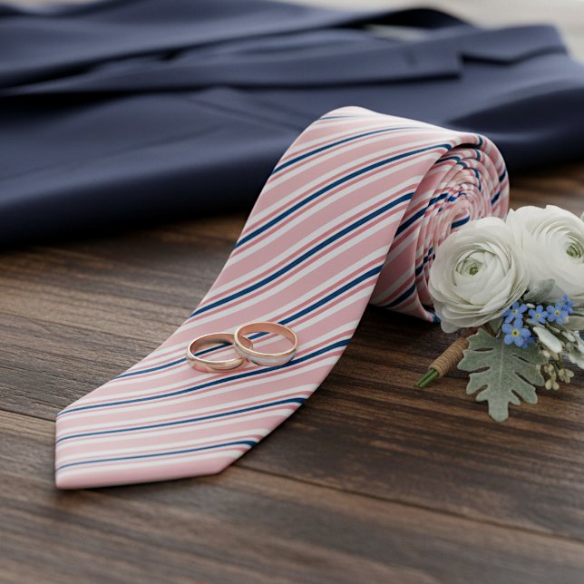 Chic Navy Blue Light Blush Pink Stripes Muster Krawatte (Von Creator hochgeladen)