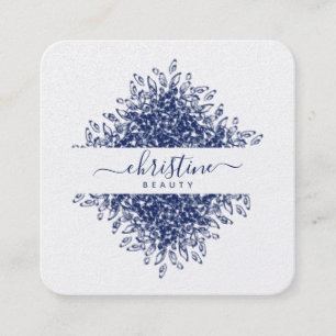 Chic Navy Blue Mandala Zeichne Skriptsignatur Quadratische Visitenkarte