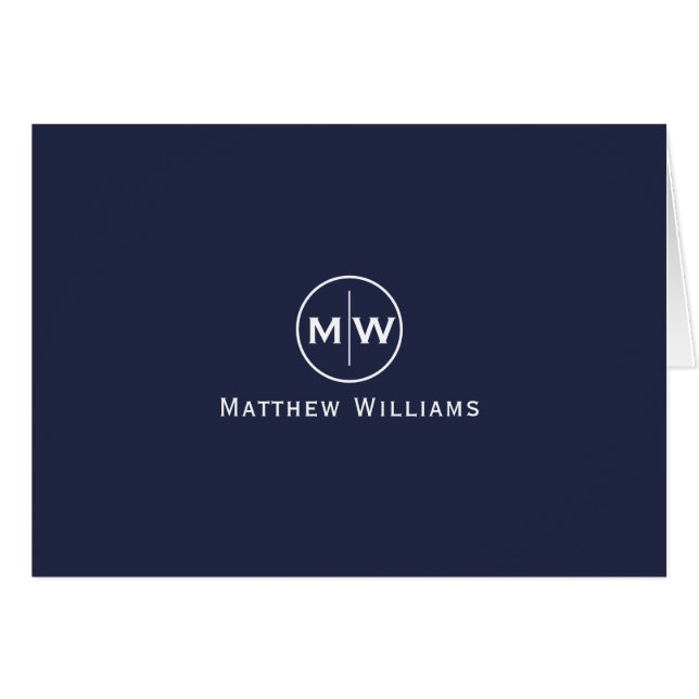 Chic Navy Blue Modern Circle Two Monogram Initial (Vorderseite (Horizontal))