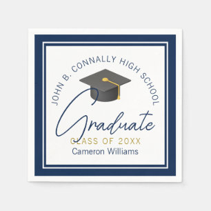 Chic Navy Blue Modern Graduation Party Serviette