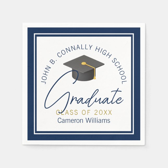 Chic Navy Blue Modern Graduation Party Serviette (Vorderseite)