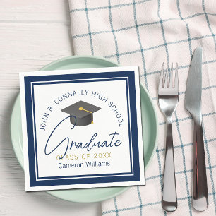 Chic Navy Blue Modern Graduation Party Serviette
