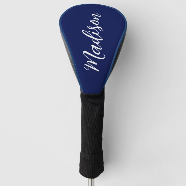 Chic Navy Blue Name Custom Handwritten Script Golf Headcover (Vorderseite)