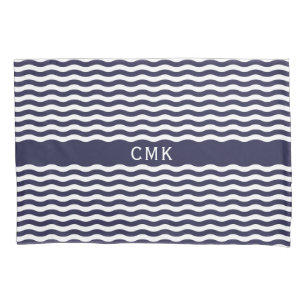 Chic Navy Blue Nautical Waves Beach House Kissenbezug