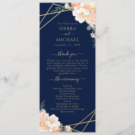 Chic Navy Blue Peach Cream Gold Geometric Wedding Programm