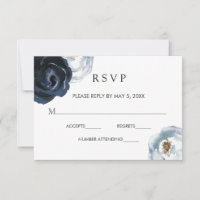 Chic Navy Blue Peony Floral Wedding Carte RSVP
