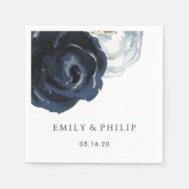 Chic Navy Blue Peony Floral Wedpaper Napkin Serviette