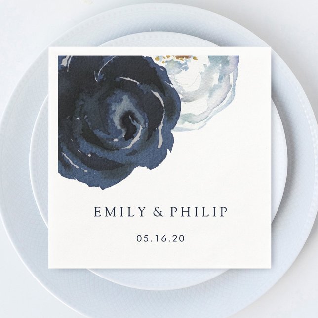 Chic Navy Blue Peony Floral Wedpaper Napkin Serviette (Von Creator hochgeladen)