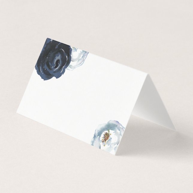 Chic Navy Blue Peony Wedding Table Platzkarte (Vorderseite)