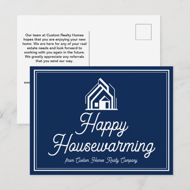 Chic Navy Blue Real Estate Company Custom Realtor Postkarte (Vorne/Hinten)