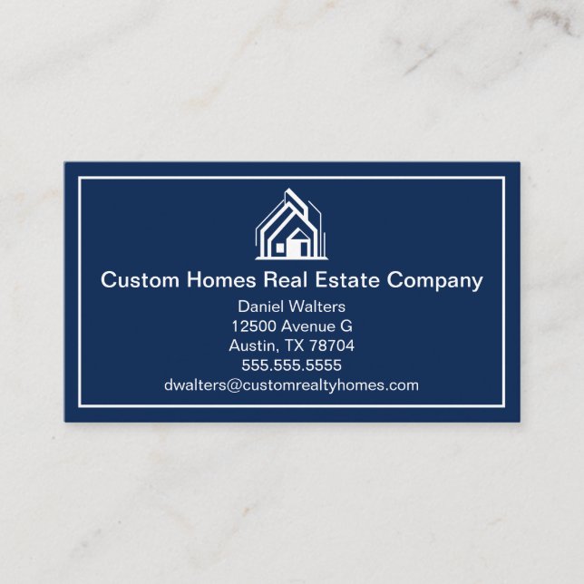Chic Navy Blue Real Estate Company House Visitenkarte (Vorderseite)