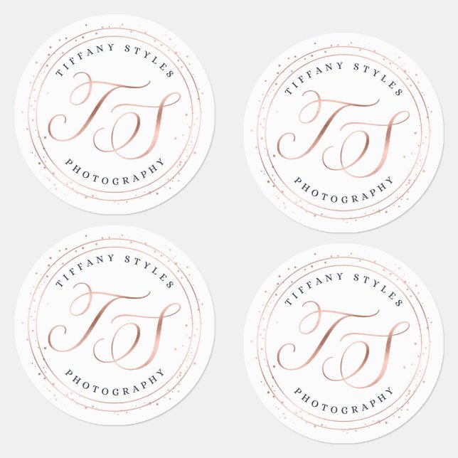 Chic Navy Blue & Rose Gold Dots Company Logo Etiketten (Gruppe)