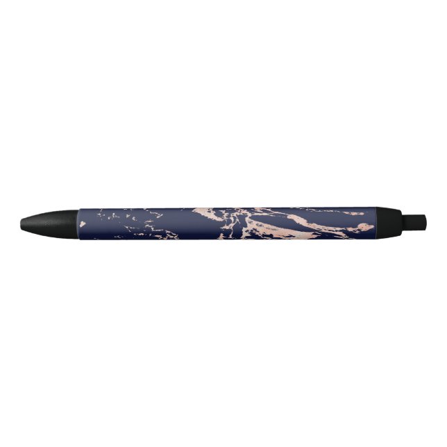 Chic Navy Blue Rose Gold Foil Marmor Kugelschreiber (Vorderseite)