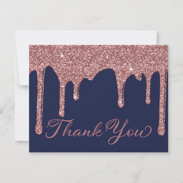 Chic Navy Blue Rose Gold Glitzer Tropfen Vielen Da Dankeskarte (Vorderseite)