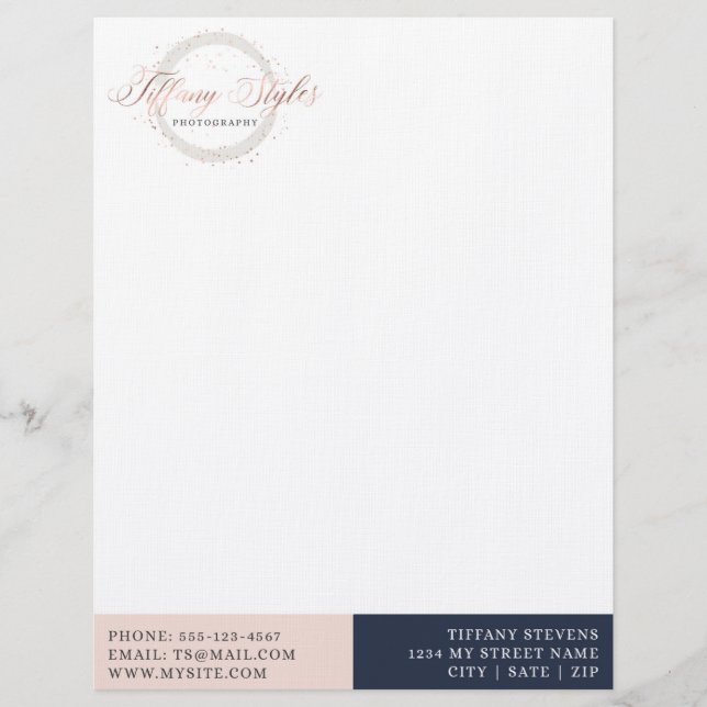 Chic Navy Blue & Rose Gold Trendfirma Logo Briefbogen (Vorderseite)
