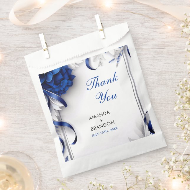 Chic Navy Blue & Silver Blume Ribbons Hochzeit Geschenktütchen (Ausgeschnitten)