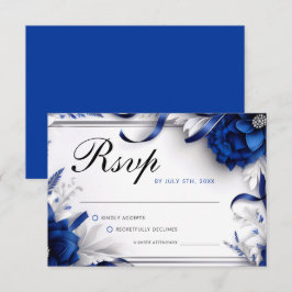 Chic Navy Blue & Silver Blume Ribbons Hochzeit RSVP Karte