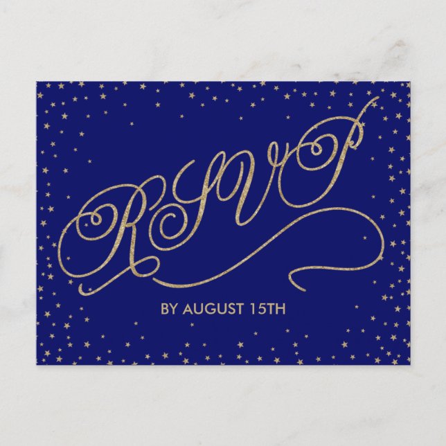 Chic Navy Blue und Gold Stars UAWG Postcard Einladungspostkarte (Vorderseite)