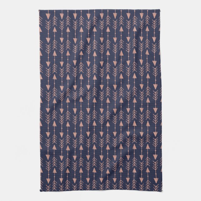Chic Navy Blue und Rose Gold Foil Tribal Arrows Geschirrtuch (Vertikal)
