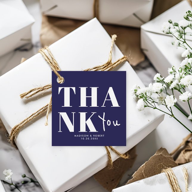 Chic Navy Blue Vielen Dank für Ihre Hochzeitsfeier Geschenkanhänger (Von Creator hochgeladen)