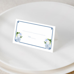 Chic Navy Blue & White Ginger Jar Wedding Brunch Platzkarte