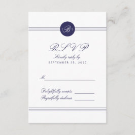 Chic Navy Blue White Monogram Response RSVP Card Karte