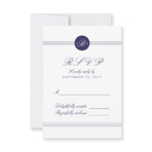 Chic Navy Blue White Monogram Response RSVP Card
