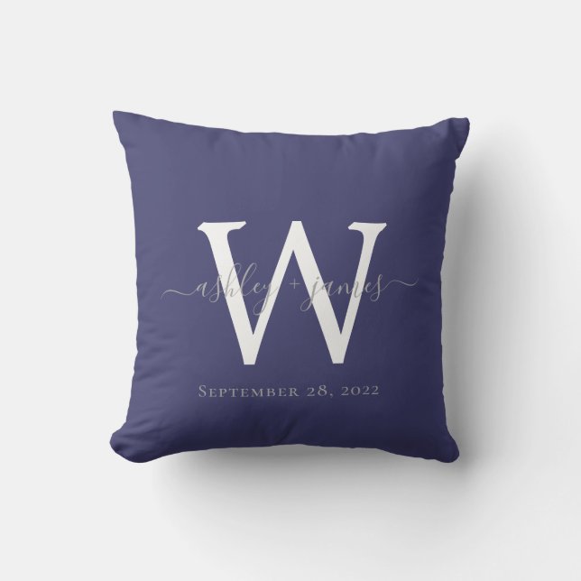 Chic Navy Blue White Monogram Wedding Keepake Kissen (Vorderseite)