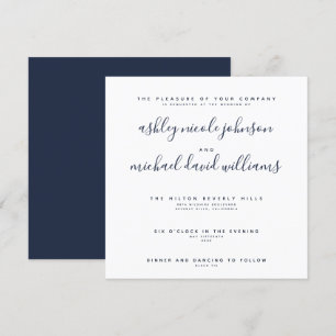 CHIC NAVY BLUE & WHITE SCRIPT Typografie Hochzeit Einladung