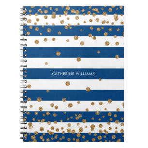 Chic Navy Blue White Stripes Gold Glitzer Confetti Notizblock