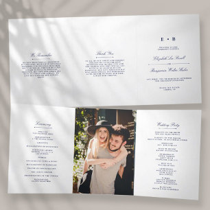 Chic Navy Blue & White Wedding Dreifach-gefaltete Programmkarte