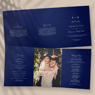 Chic Navy Blue & White Wedding Dreifach-gefaltete Programmkarte