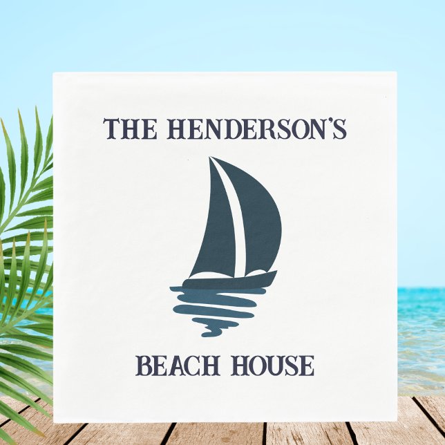 Chic Navy Blue Yacht Family Name Beach House Serviette (Von Creator hochgeladen)