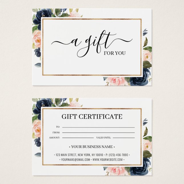 Chic Navy Blush Pink Blumengeschenkkarte (Vorne & Hinten)